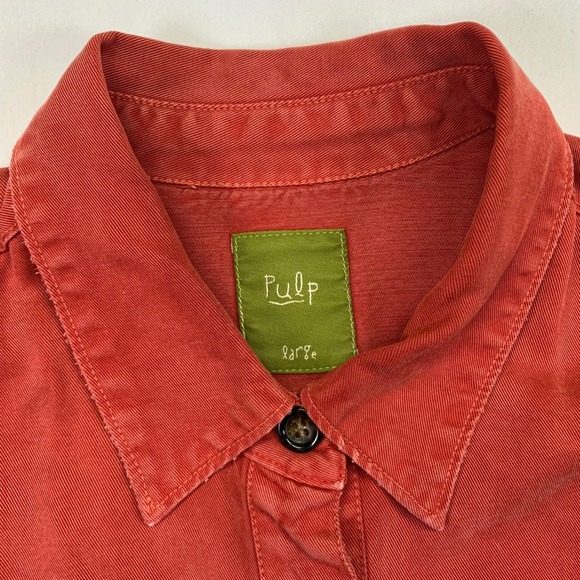 Pulp Womens Button Down Shirt Women's Large Red 3/4 Sleeve Lyocell Tencel - Picture 3 of 13
